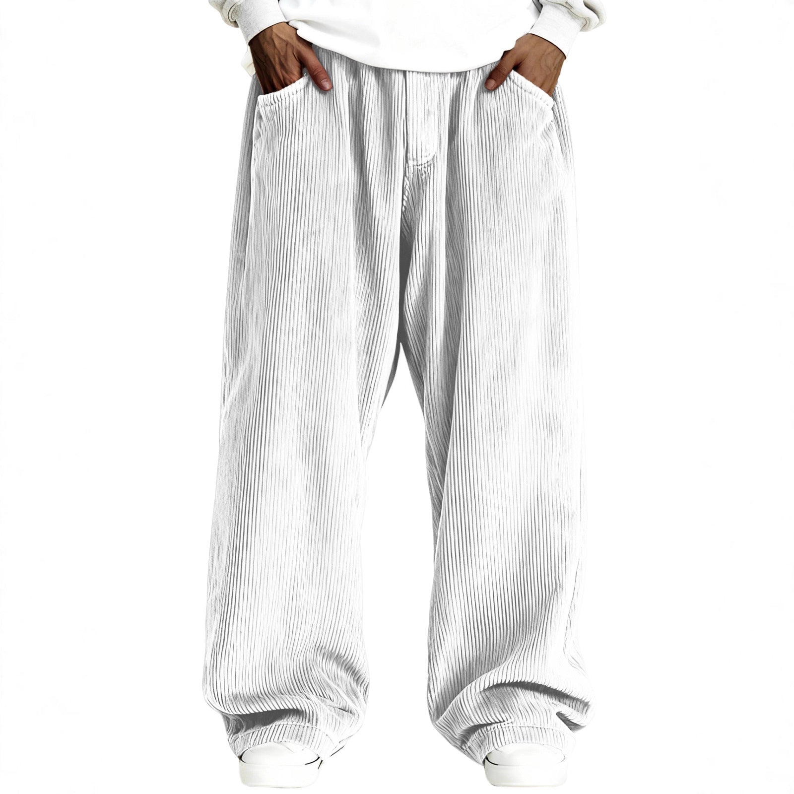 Mens Casual Solid Color Corduroy Pocket Sweatpants