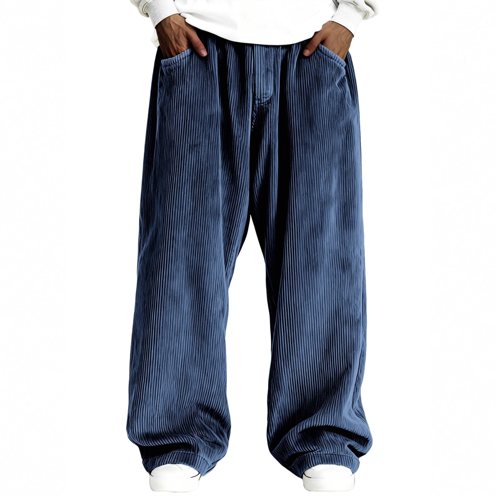 Mens Casual Solid Color Corduroy Pocket Sweatpants