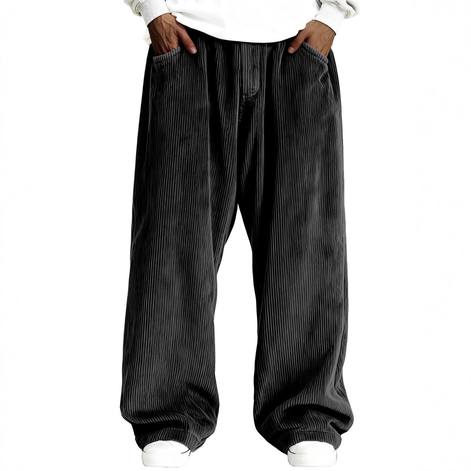 Mens Casual Solid Color Corduroy Pocket Sweatpants