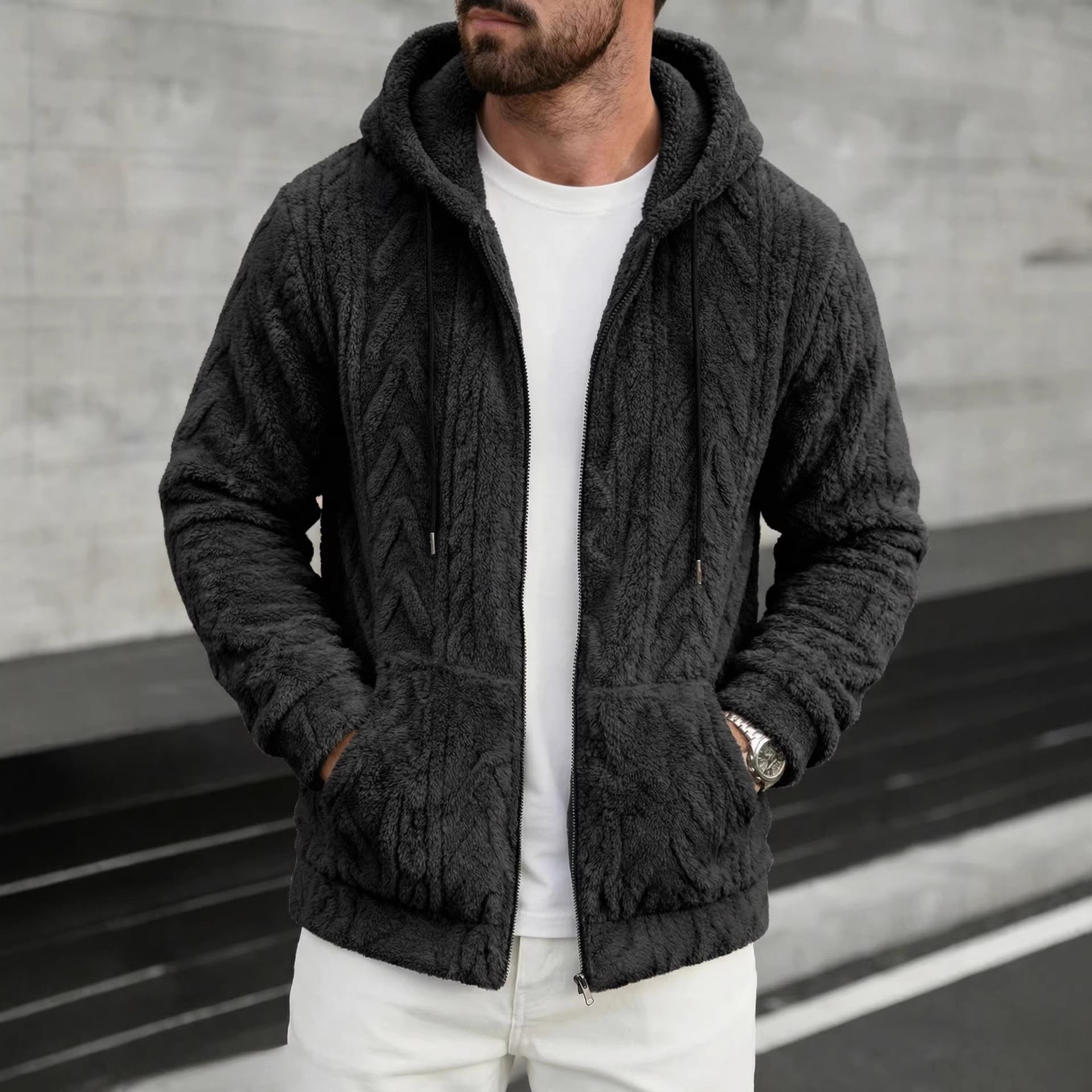 Mens Casual Hooded Sweatshirt Fallwinter Loose-fitting Knitwear