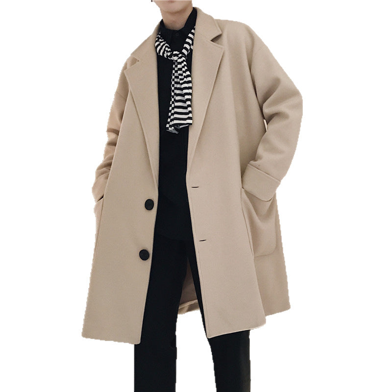 Mens Stylish Warm Casual Mid-length Wool Coat