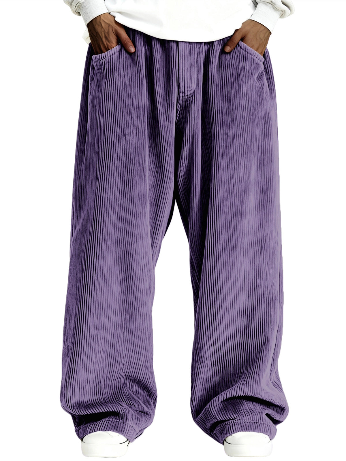 Mens Casual Solid Color Corduroy Pocket Sweatpants