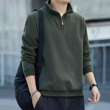 Mens Retro Patchwork Half-Zip Long-Sleeve Hoodie