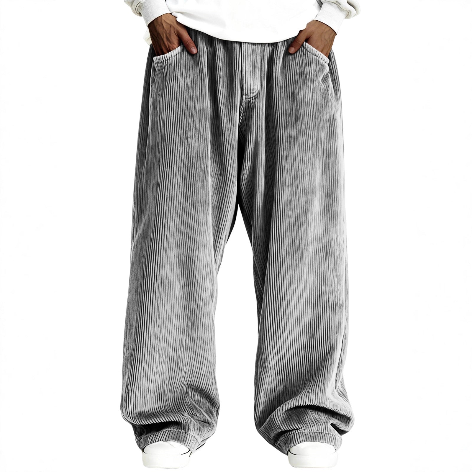 Mens Casual Solid Color Corduroy Pocket Sweatpants