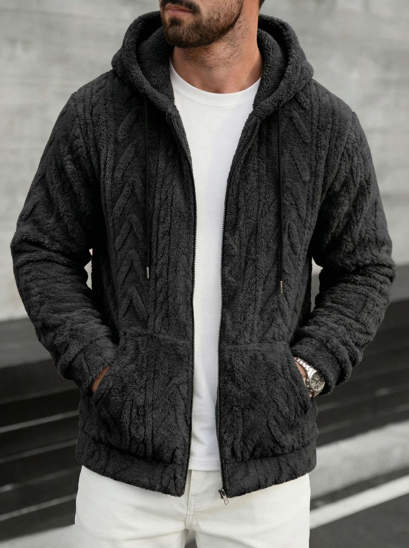 Mens Casual Hooded Sweatshirt Fallwinter Loose-fitting Knitwear
