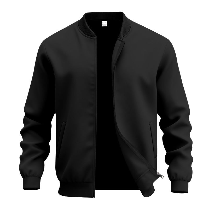 Mens American Retro Minimalist Zip Up Stand Up Collar Jacket