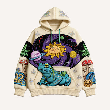 Vintage Print Loose-fitting Hoodie Sweater