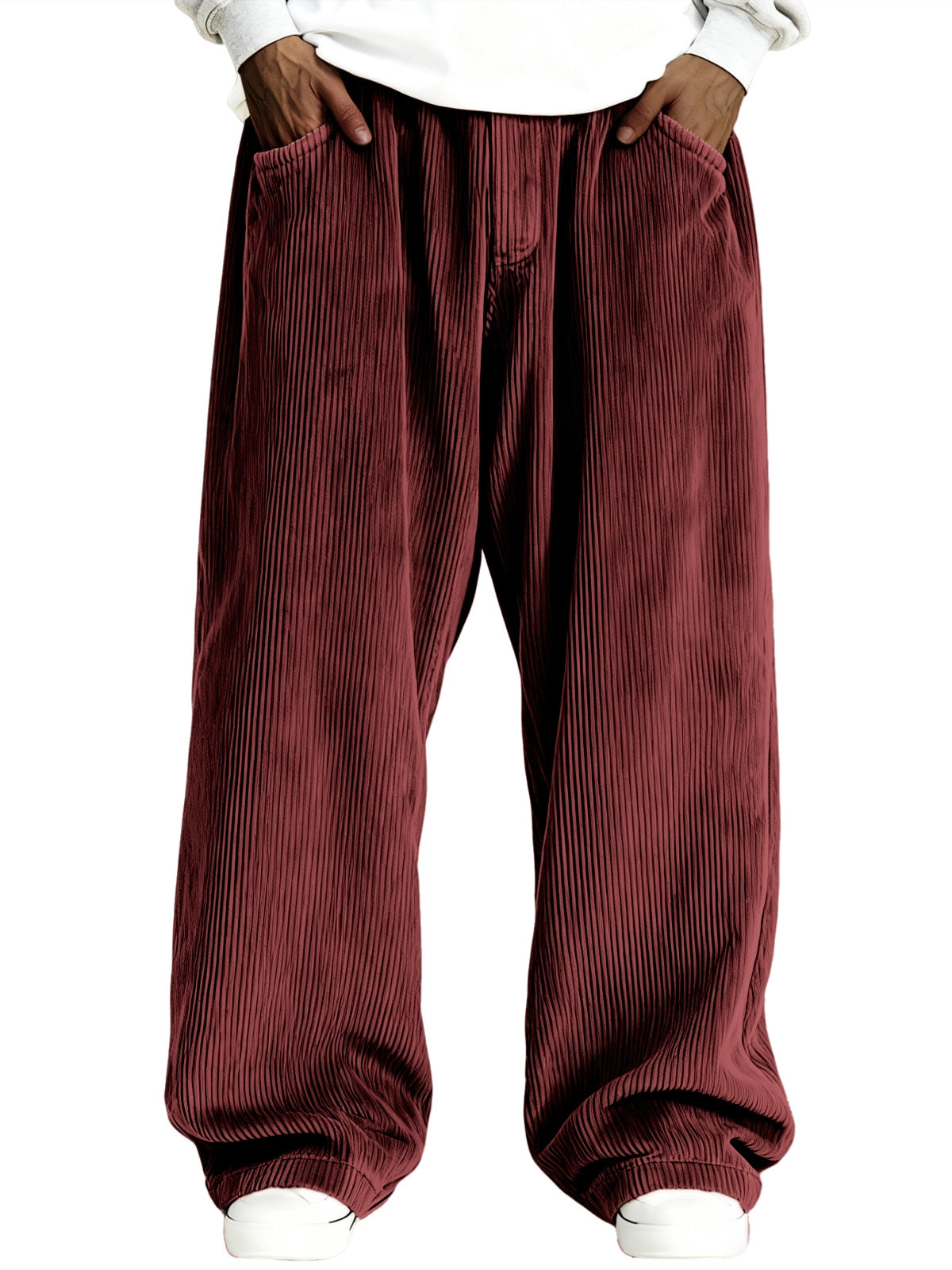 Mens Casual Solid Color Corduroy Pocket Sweatpants