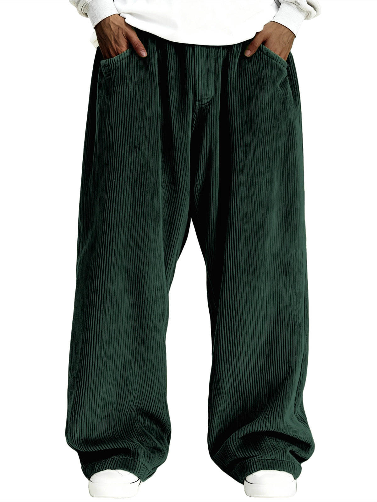 Mens Casual Solid Color Corduroy Pocket Sweatpants