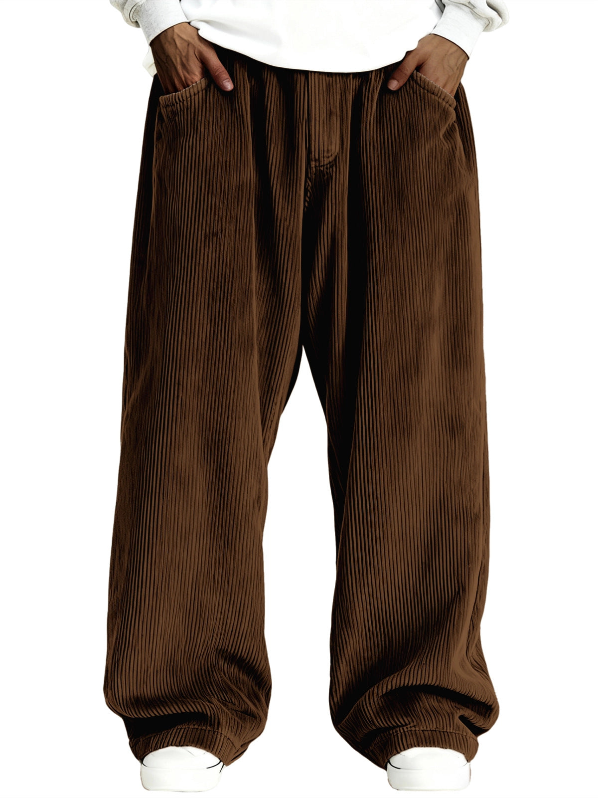 Mens Casual Solid Color Corduroy Pocket Sweatpants