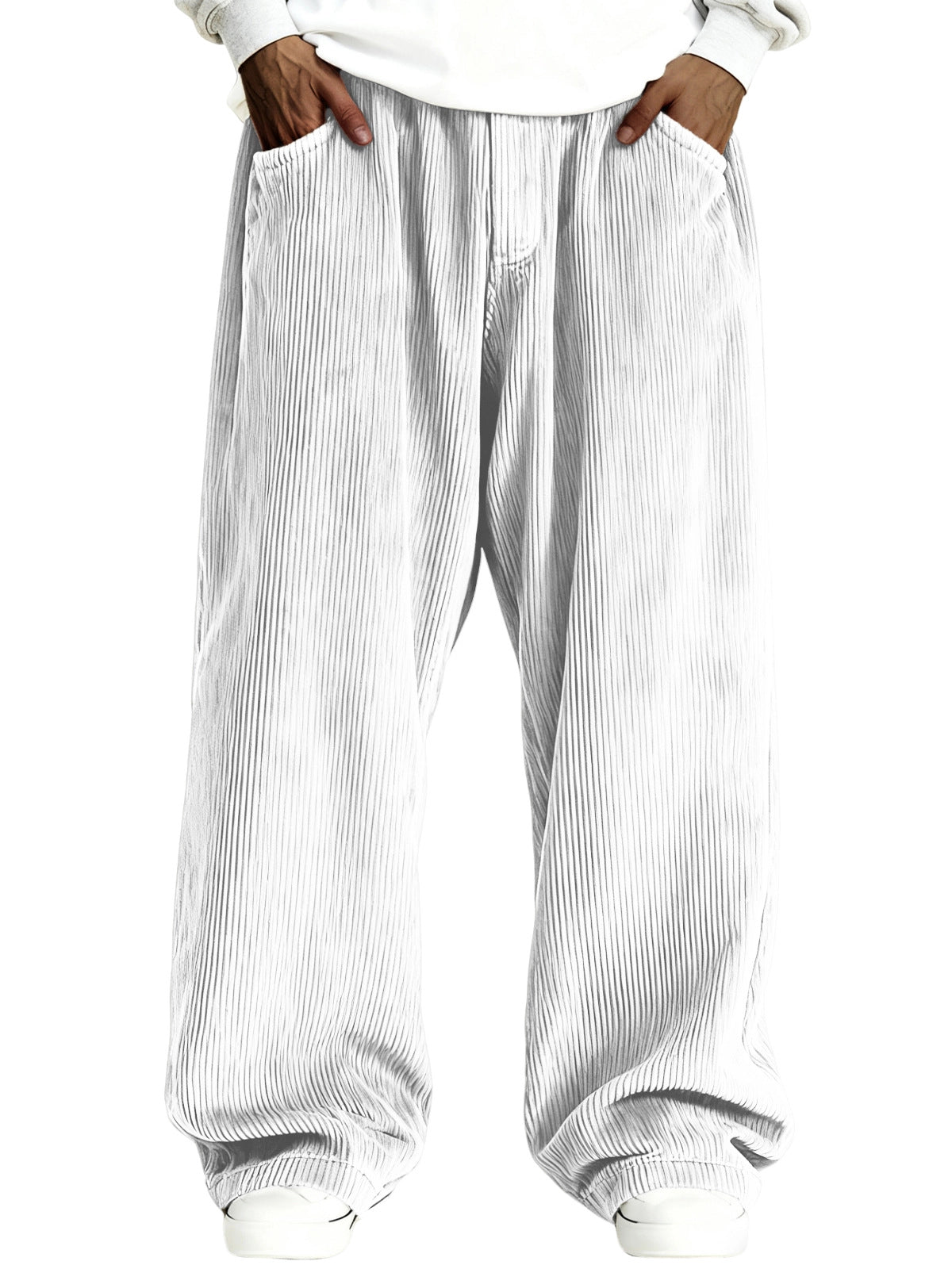 Mens Casual Solid Color Corduroy Pocket Sweatpants
